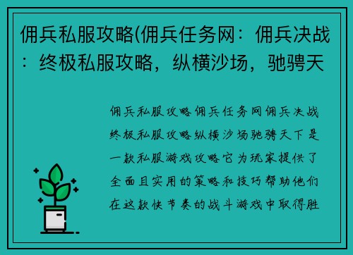 佣兵私服攻略(佣兵任务网：佣兵决战：终极私服攻略，纵横沙场，驰骋天下)